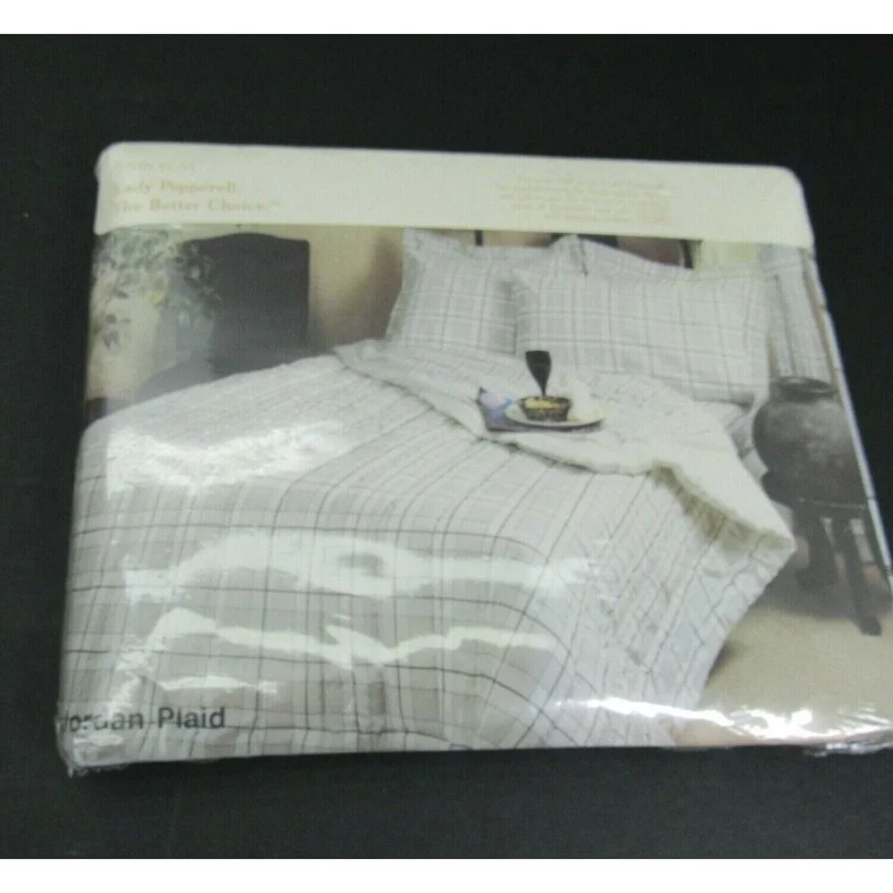 New Vintage Lady Pepperell Twin Flat Sheet Gray‎ White Plaid Jordan USA Dacron